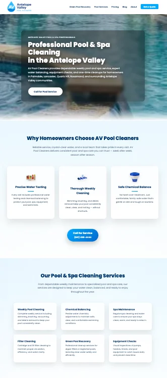 AV Pool Cleaning Website Hero